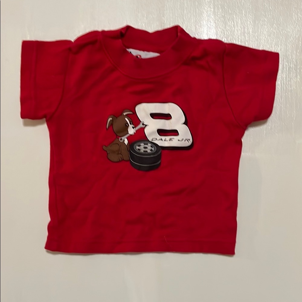 Red Kids Shirt with Dog and Number Print